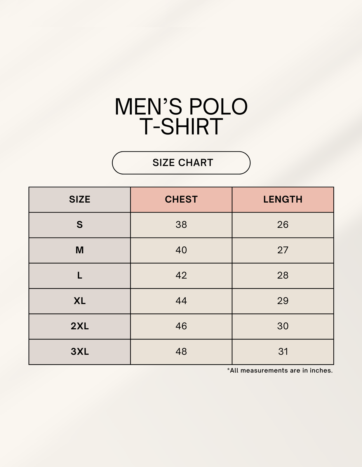 Men's polo shirt from LYVIT ORIGINALS, shown in size chart image with measurements and fit details.