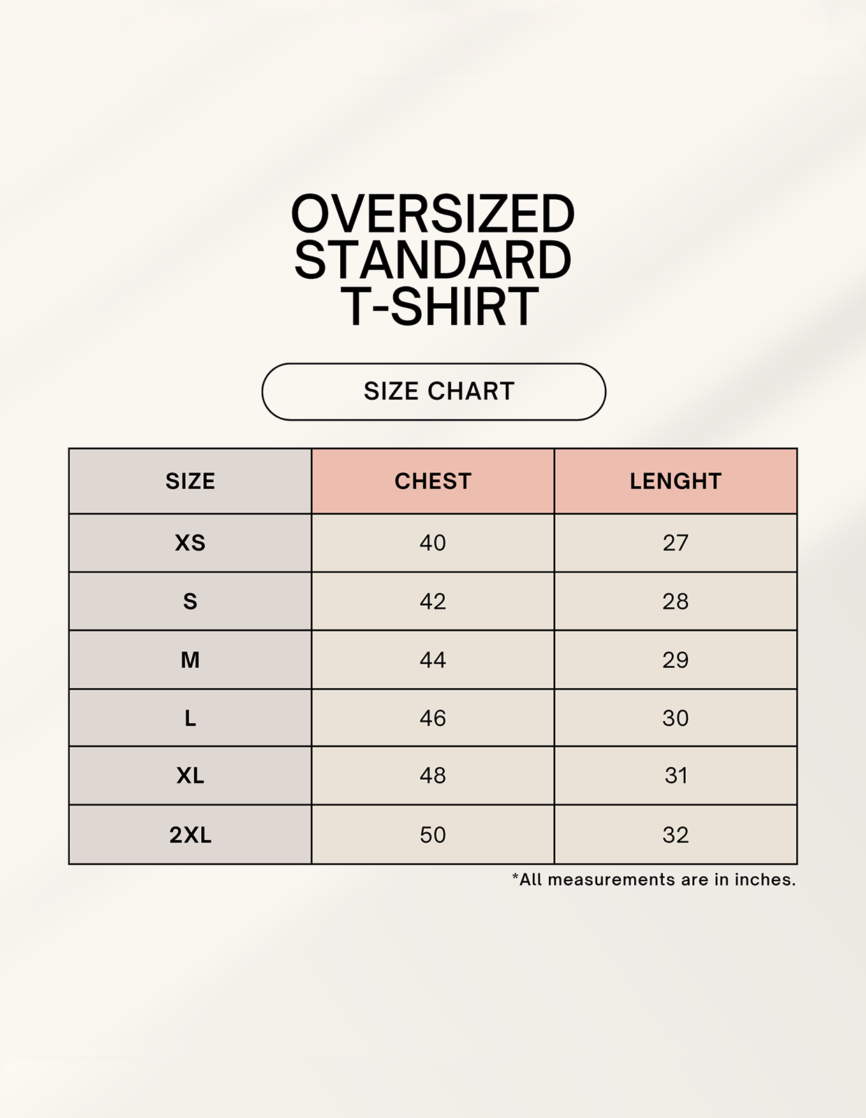 Unisex oversized standard T-shirt by LYVIT ORIGINALS shown in a size chart image with fit and sizing details.