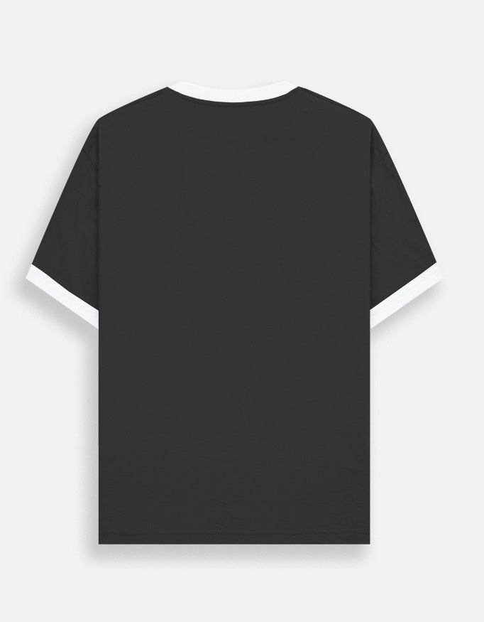 Back view of LYVIT ORIGINALS unisex ringer T-shirt with contrasting collar and sleeve details on a white background.