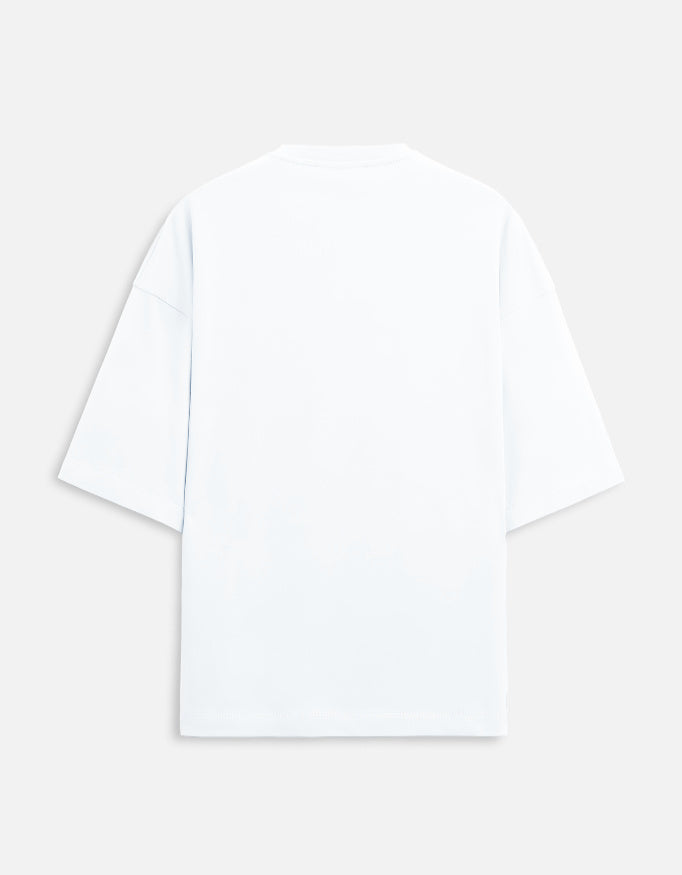 Back view of unisex oversized terry tee by LYVIT ORIGINALS, showcasing relaxed fit and soft fabric in natural color.