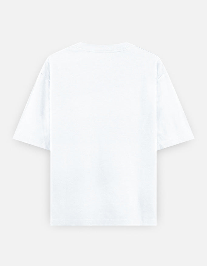 Back view of unisex oversized classic T-shirt by LYVIT ORIGINALS in neutral color, showcasing relaxed fit and soft fabric.