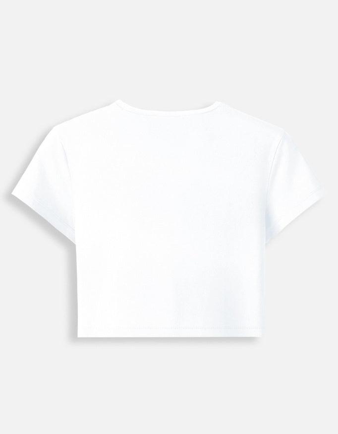 Back view of LYVIT ORIGINALS Keep Flying crop top, stylish casual crop top for women with a trendy design.