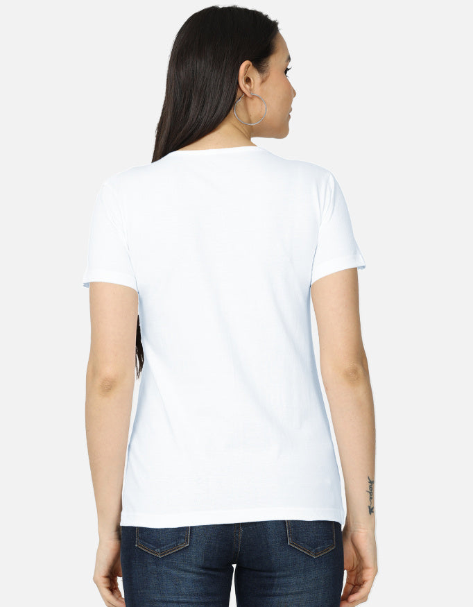 Back view of women’s classic T-shirt by LYVIT ORIGINALS showcasing a simple, comfortable fit and smooth fabric.