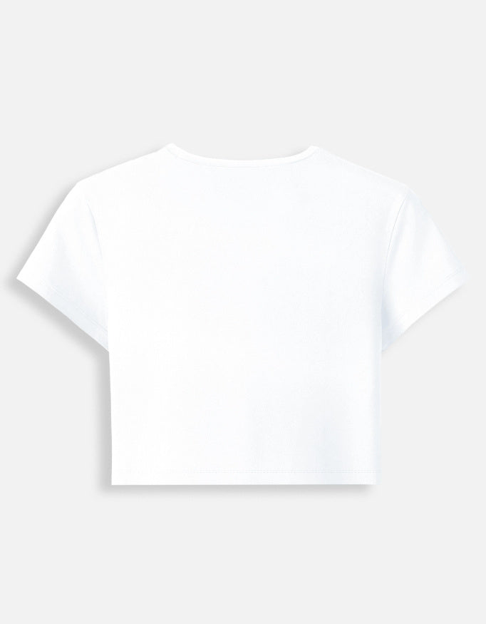 Back view of LYVIT ORIGINALS baby crop top tee, showcasing the soft fabric and relaxed fit for a casual, stylish look.
