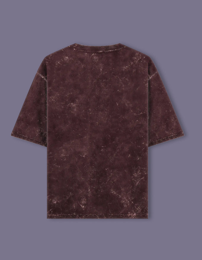 Back view of unisex acid washed oversized LYVIT ORIGINALS tee with relaxed fit and faded graphic design.