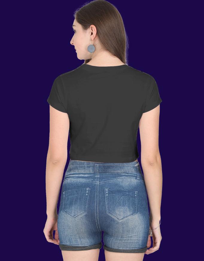 Black LYVIT ORIGINALS crop top shown from the back, featuring a fitted style and short sleeves.