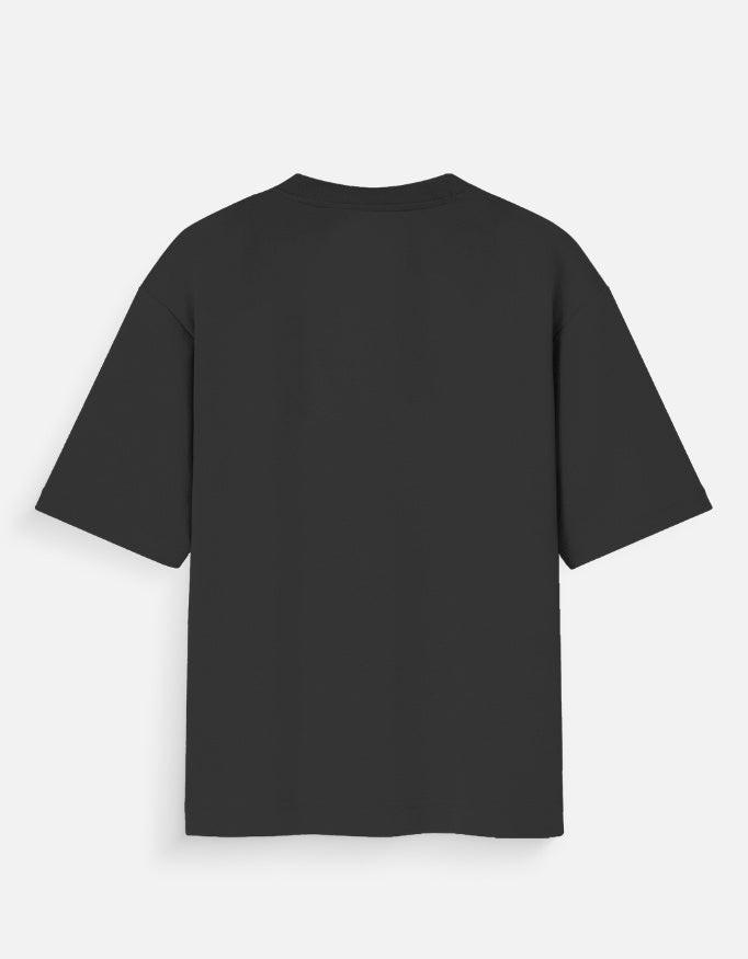 Back view of unisex oversized standard T-shirt by LYVIT ORIGINALS in a relaxed fit, showcasing the back design and fabric texture.