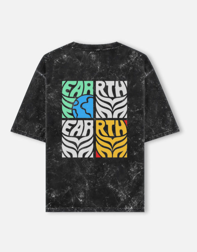 Unisex acid washed oversized T-shirt by LYVIT ORIGINALS shown from the back, featuring a relaxed fit and faded fabric.