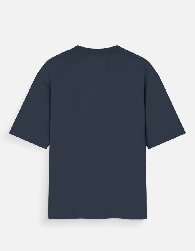 Back view of LYVIT ORIGINALS unisex oversized standard T-shirt in a relaxed fit, showing the back design and fabric texture.