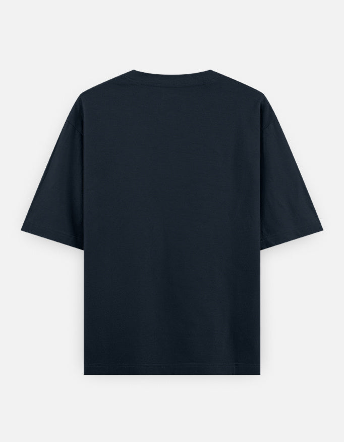 Back view of unisex oversized classic T-shirt by LYVIT ORIGINALS in soft cotton, with relaxed fit and simple crew neckline.