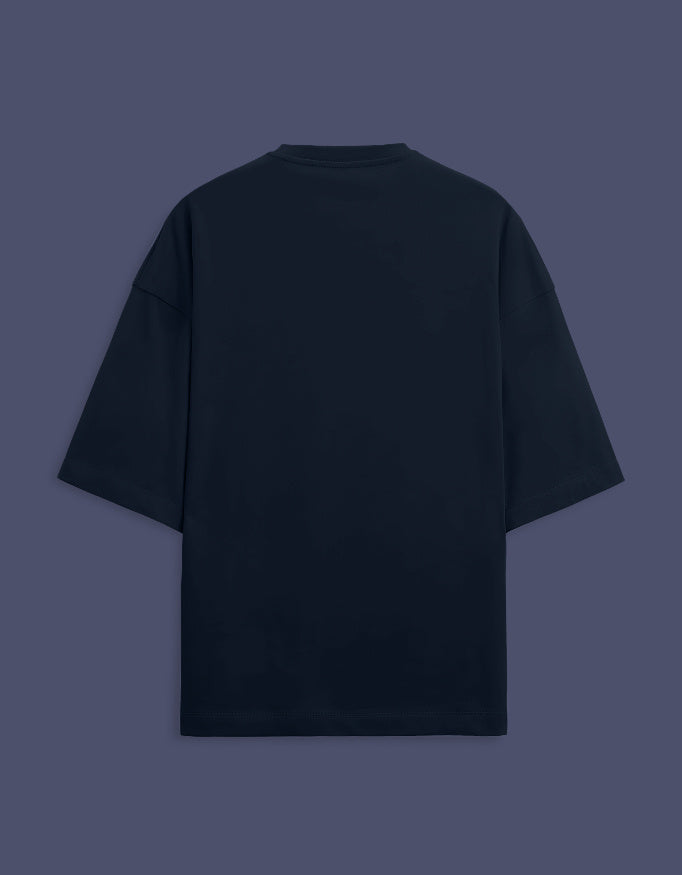 Back view of LYVIT ORIGINALS unisex terry oversized tee with relaxed fit and casual style.