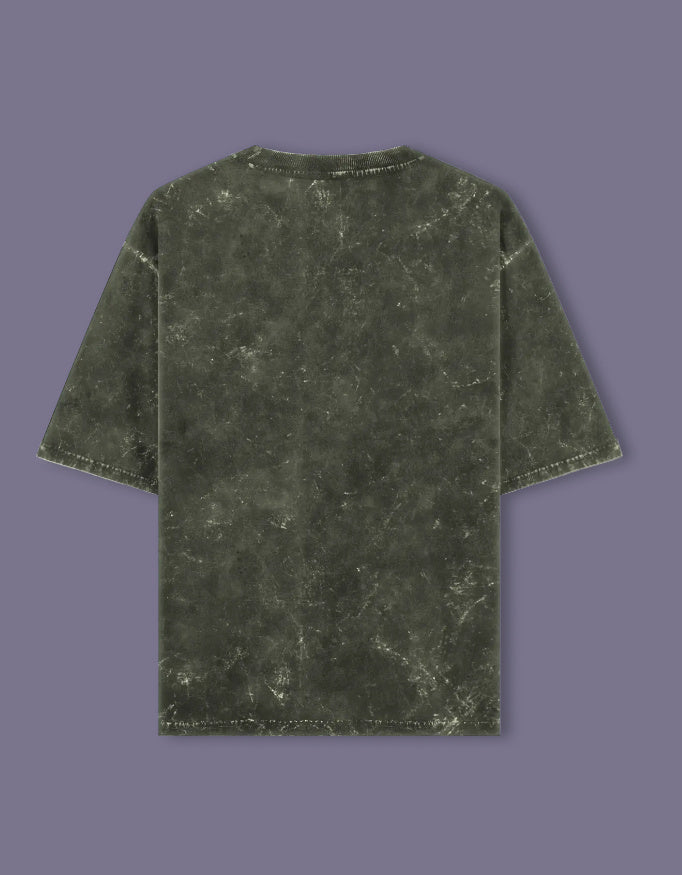 Back view of LYVIT ORIGINALS unisex acid washed oversized tee with relaxed fit and casual style.