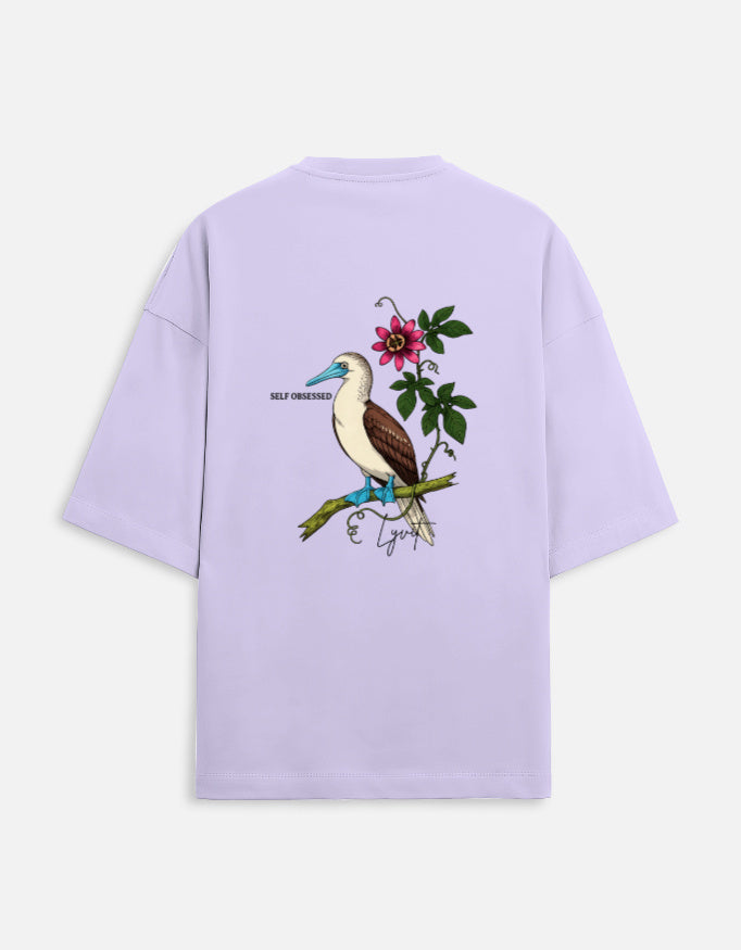 Back view of LYVIT ORIGINALS unisex oversized terry cloth tee, showcasing its relaxed fit and casual style.