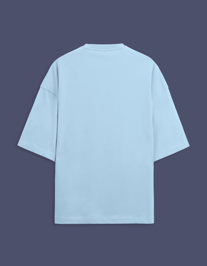 Back view of LYVIT ORIGINALS unisex oversized terry fabric tee in a relaxed fit, showcasing the oversized design and soft texture.