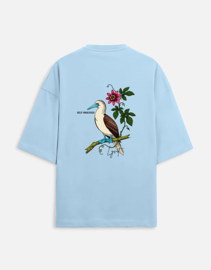 Back view of LYVIT ORIGINALS unisex oversized terry T-shirt with relaxed fit and casual style.