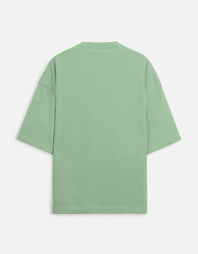 Back view of LYVIT ORIGINALS unisex oversized terry tee with relaxed fit and soft fabric, showcasing its casual, oversized style.