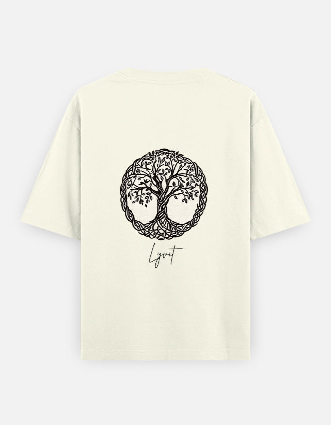 Back view of unisex oversized classic T-shirt by LYVIT ORIGINALS, showcasing relaxed fit and casual style.