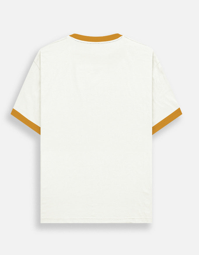 Back view of unisex LYVIT ORIGINALS ringer T-shirt with contrasting collar and sleeves, casual fit, on a plain background.