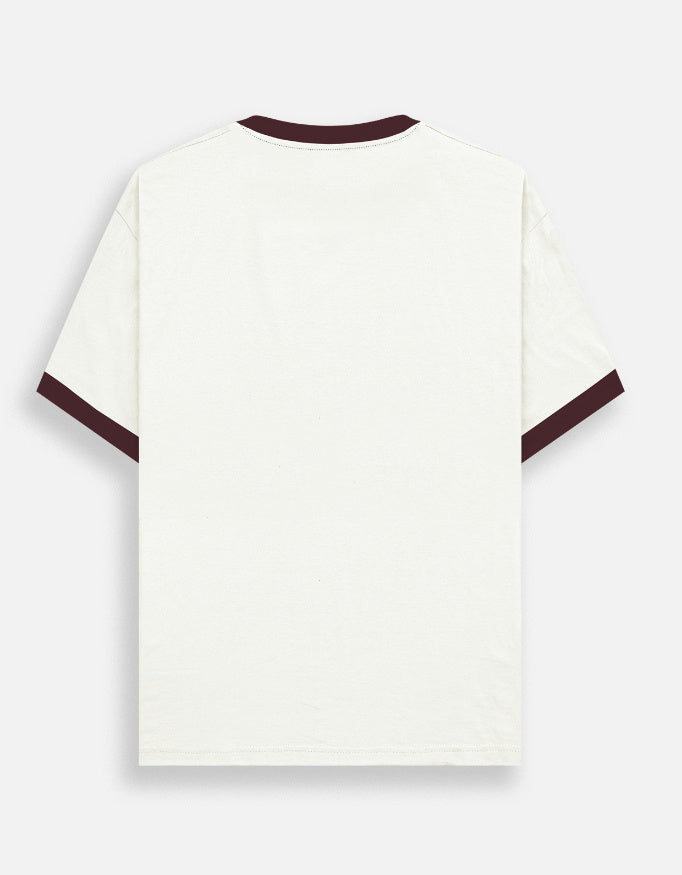 Back view of LYVIT ORIGINALS unisex ringer t-shirt with contrasting collar and sleeve bands, casual unisex fit.