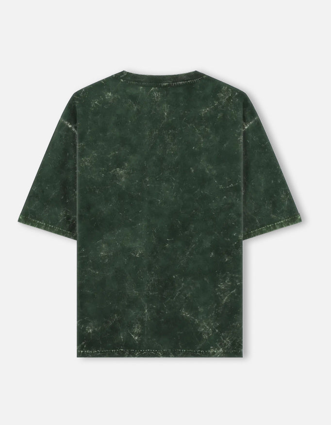 Back view of LYVIT ORIGINALS unisex acid washed oversized tee with relaxed fit and faded fabric in a casual, stylish design.