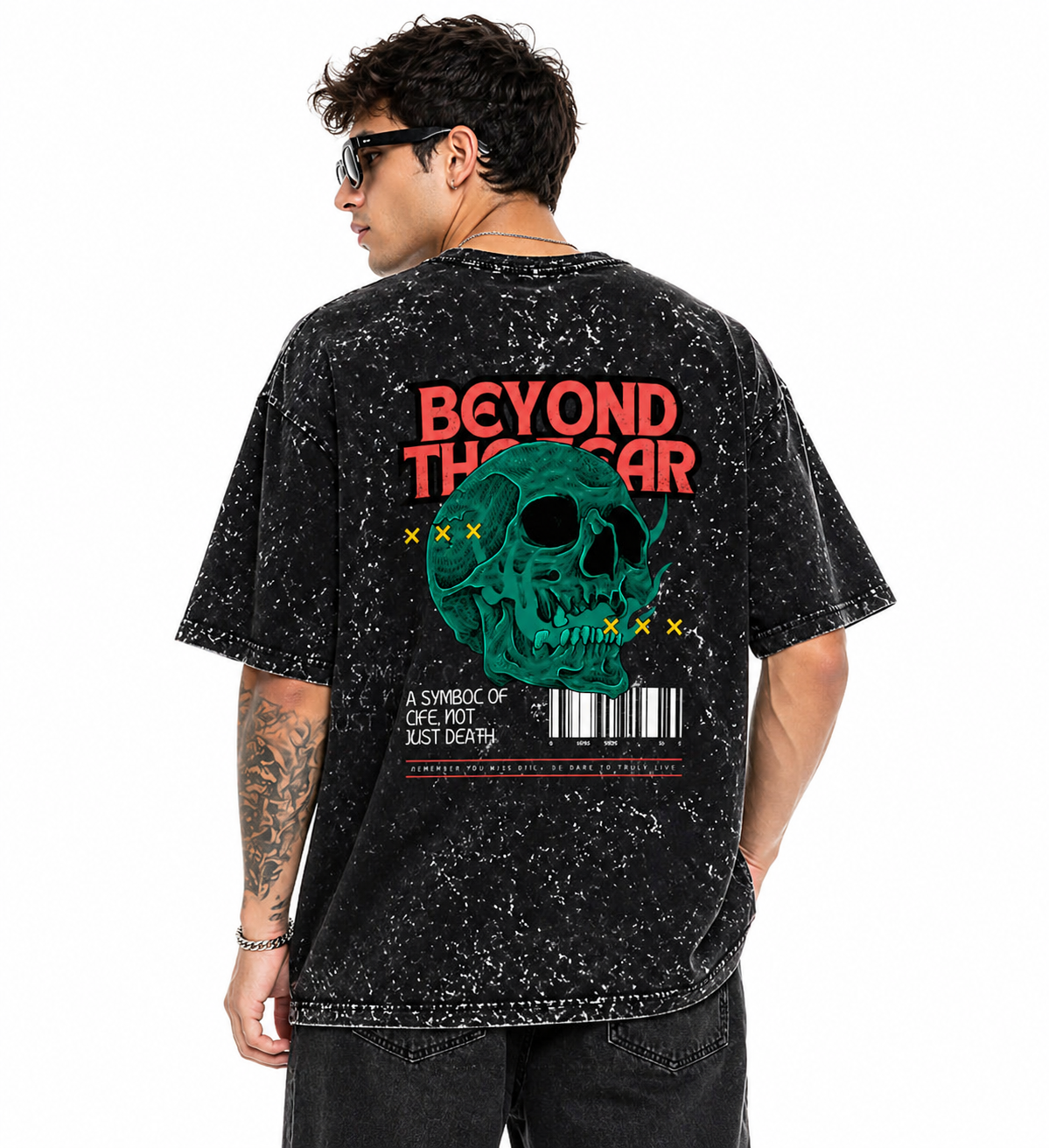 Unisex acid washed oversized T-shirt by LYVIT ORIGINALS with a relaxed fit and faded, vintage-style fabric.