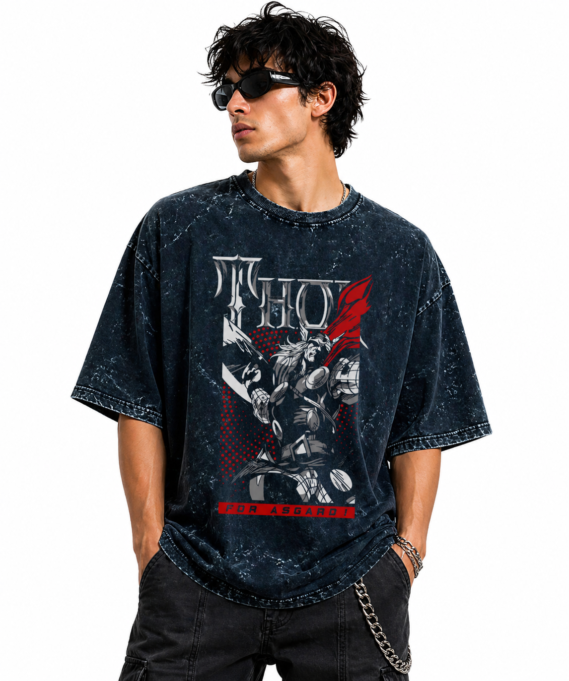 Unisex acid washed oversized LYVIT ORIGINALS T-shirt with relaxed fit and casual style, displayed flat on a white background.