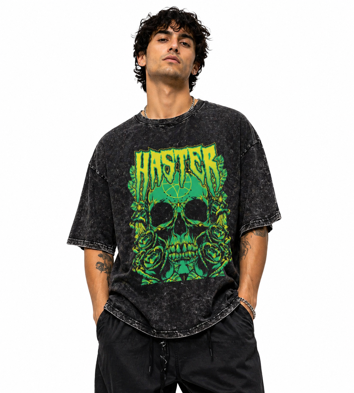 Unisex acid washed oversized tee by LYVIT ORIGINALS, featuring a relaxed fit and trendy distressed look.