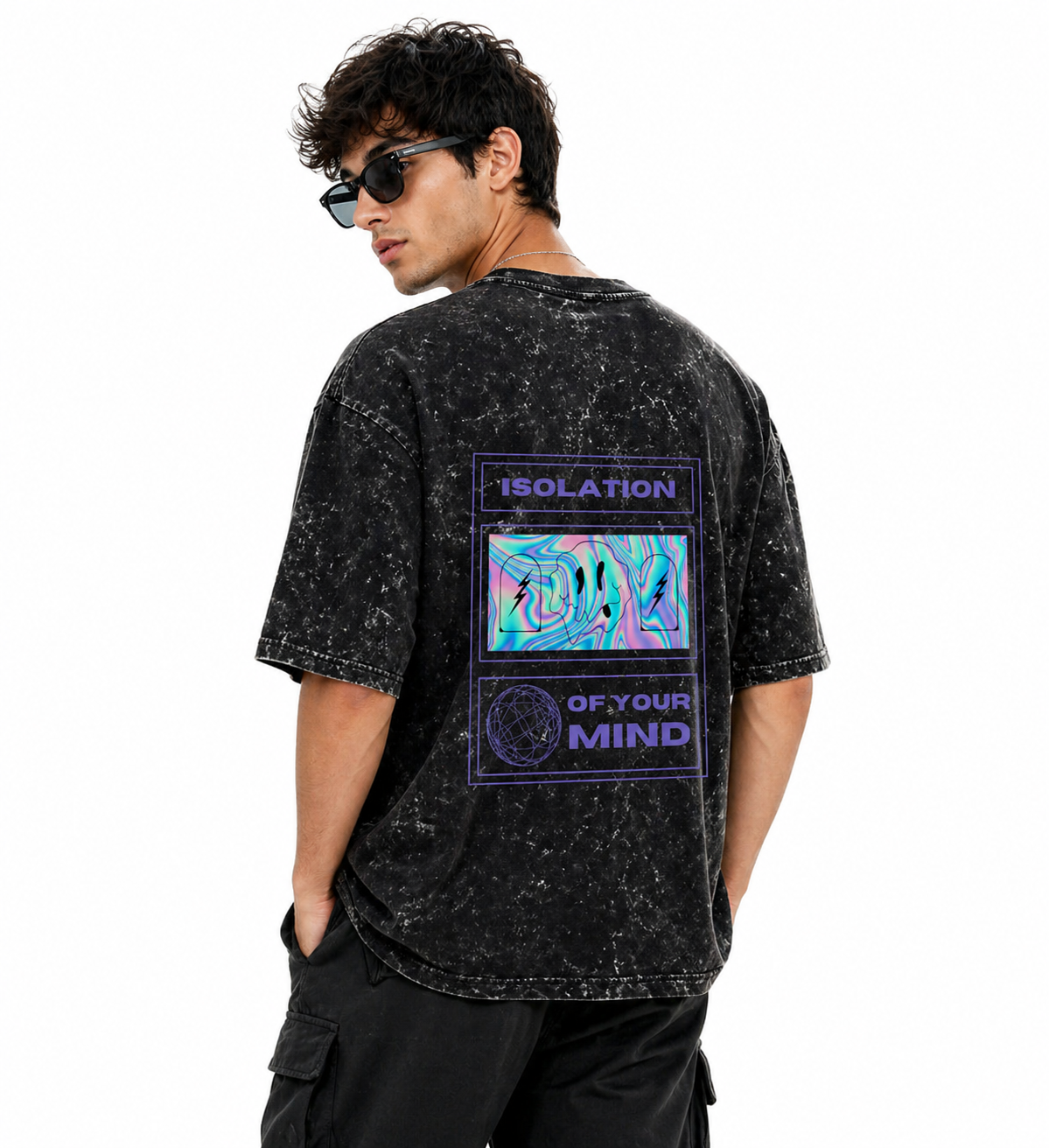 Unisex acid washed oversized T-shirt by LYVIT ORIGINALS featuring a relaxed fit and distressed fabric texture.