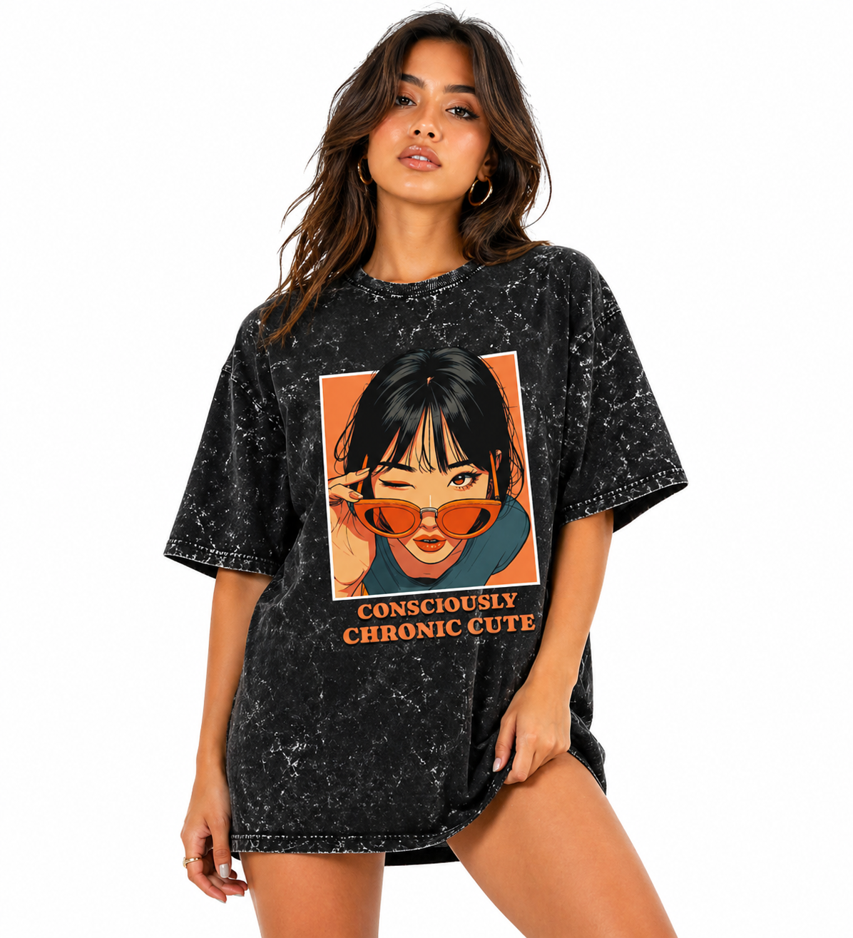 Unisex acid washed oversized LYVIT ORIGINALS T-shirt with a relaxed fit and distressed look, front view showing fabric texture.
