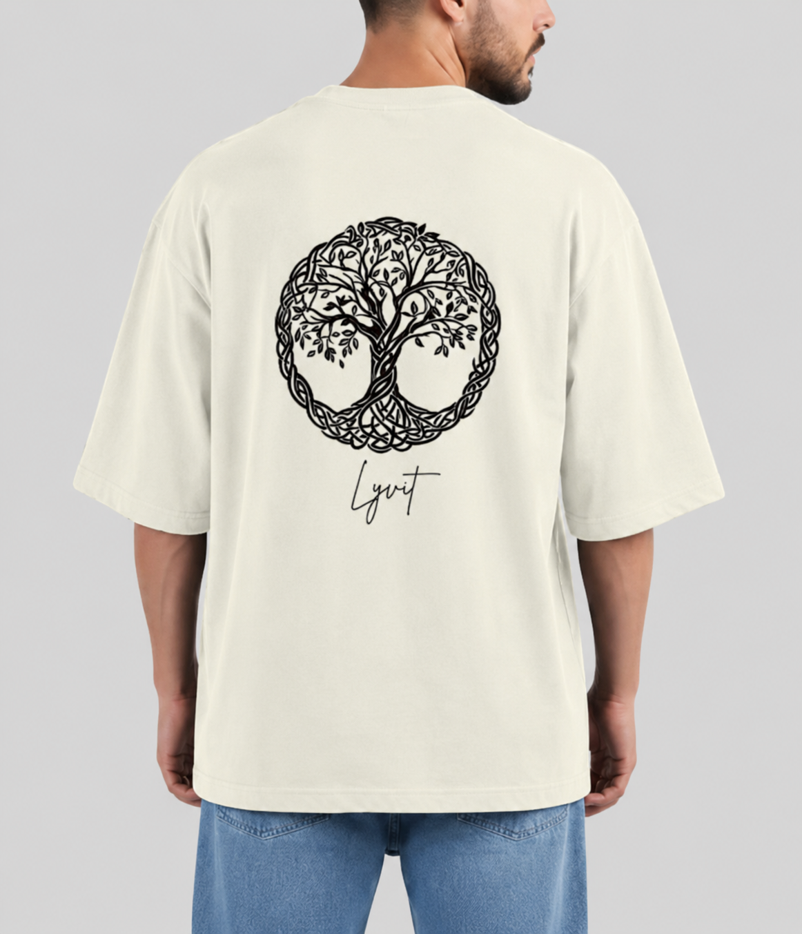 Unisex oversized classic T-shirt by LYVIT ORIGINALS, showing a relaxed fit with a simple crew neckline and soft fabric.