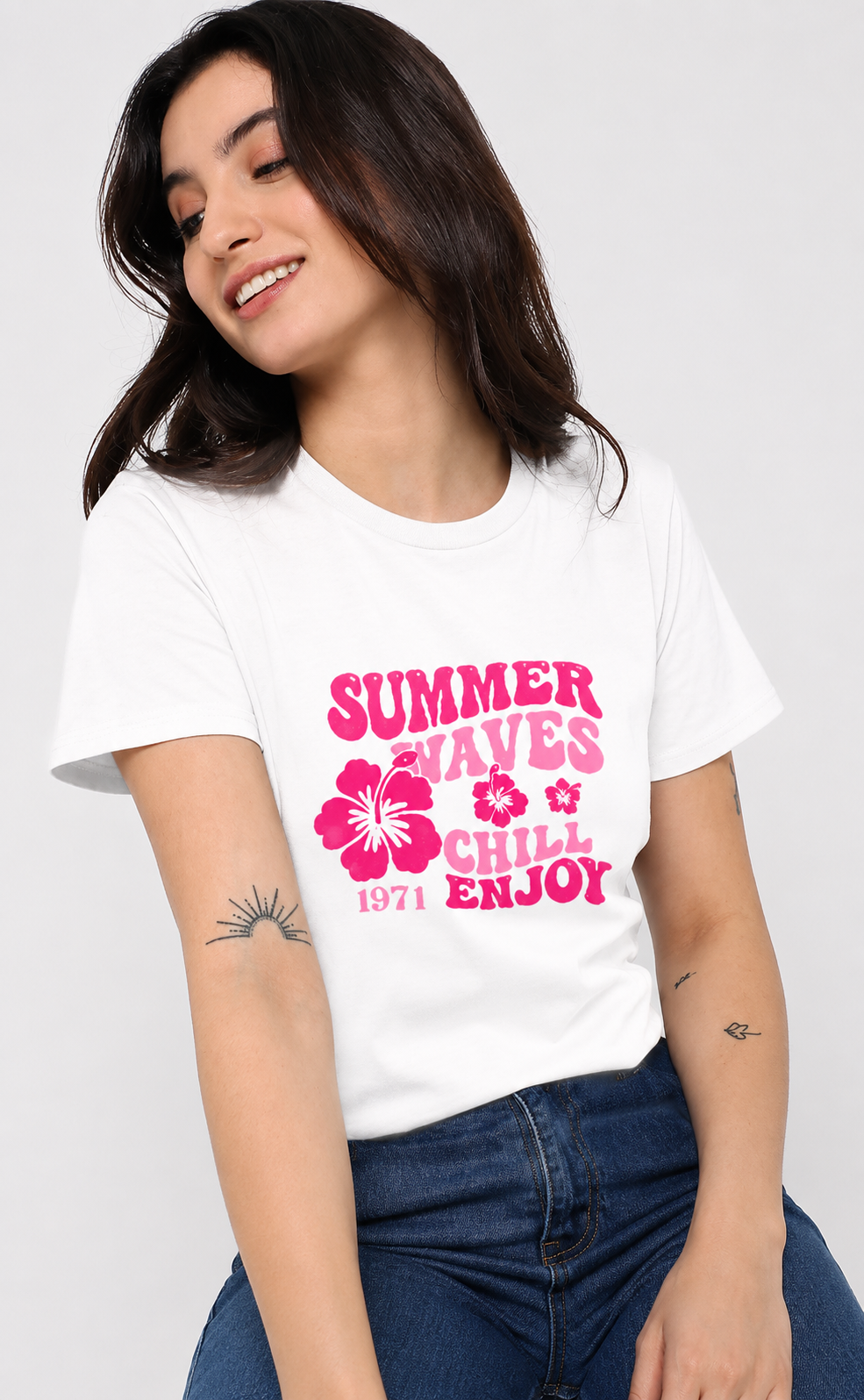 Women's classic T-shirt by LYVIT ORIGINALS, soft cotton fabric with a simple crew neck and short sleeves, displayed flat.