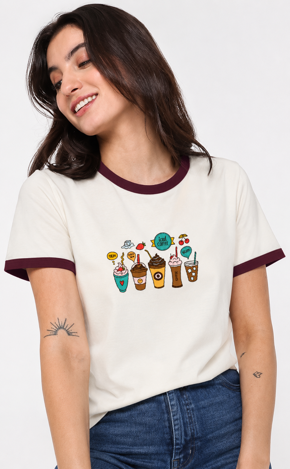 Unisex Ringer T-Shirt by LYVIT ORIGINALS featuring a classic white body with contrasting colored collar and sleeve cuffs.