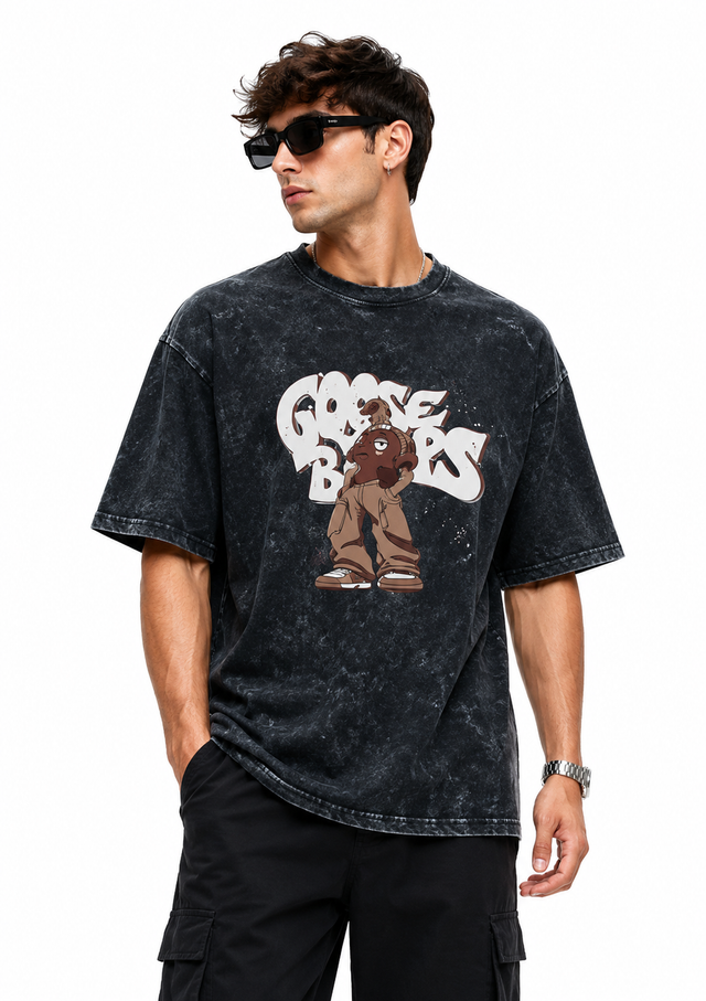 Unisex acid washed oversized T-shirt by LYVIT ORIGINALS, featuring a relaxed fit with a distressed, vintage-style look.