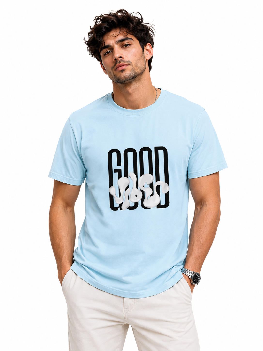 Unisex classic crew T-shirt by LYVIT ORIGINALS, lightweight cotton fabric, plain design, front view, casual apparel for everyday wear.