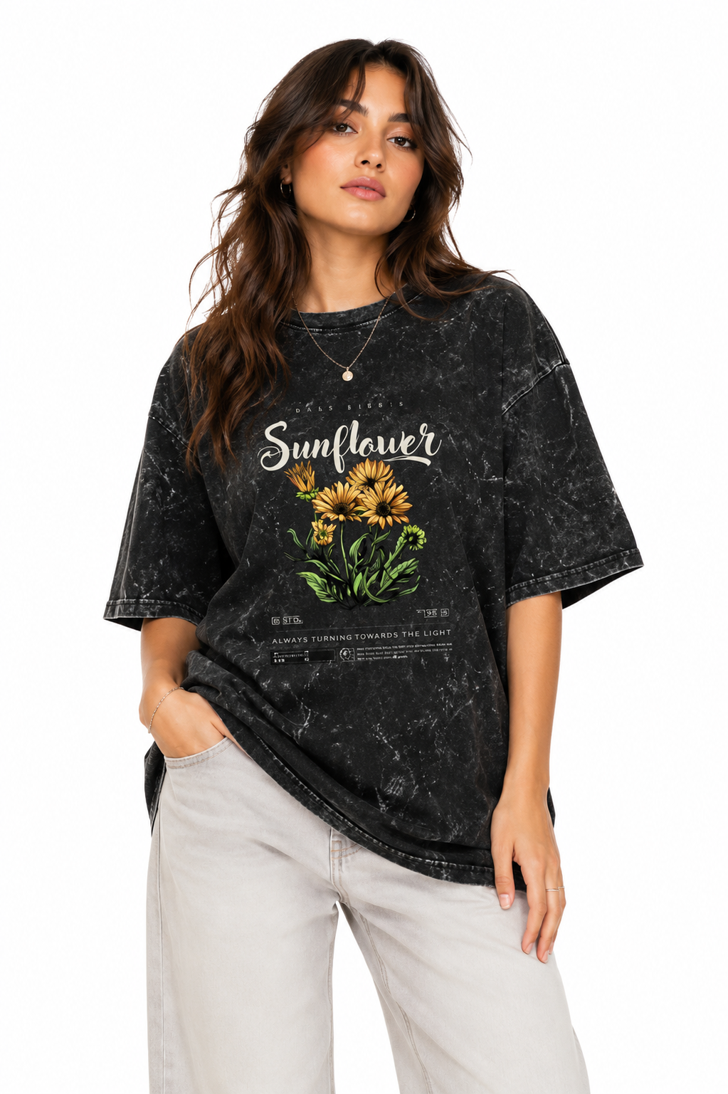 Unisex acid washed oversized LYVIT ORIGINALS T-shirt with a relaxed fit and casual style, shown on a model.