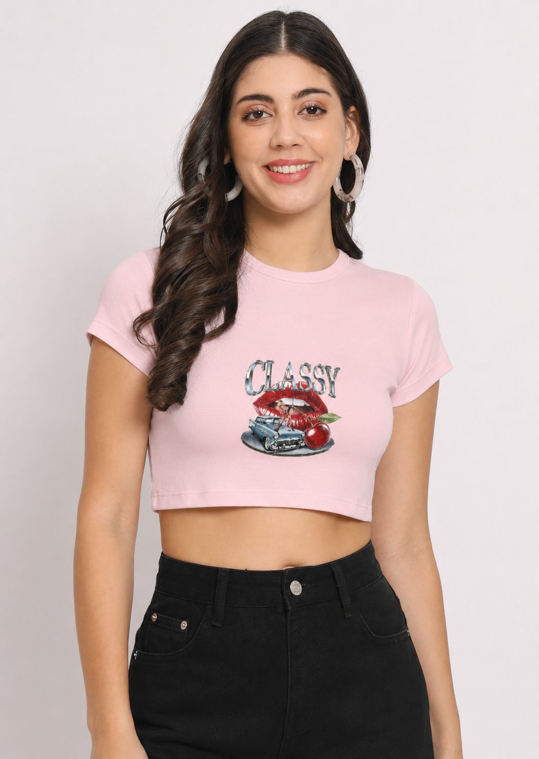 Black crop top from LYVIT ORIGINALS featuring a fitted design and short sleeves, perfect for casual summer outfits.