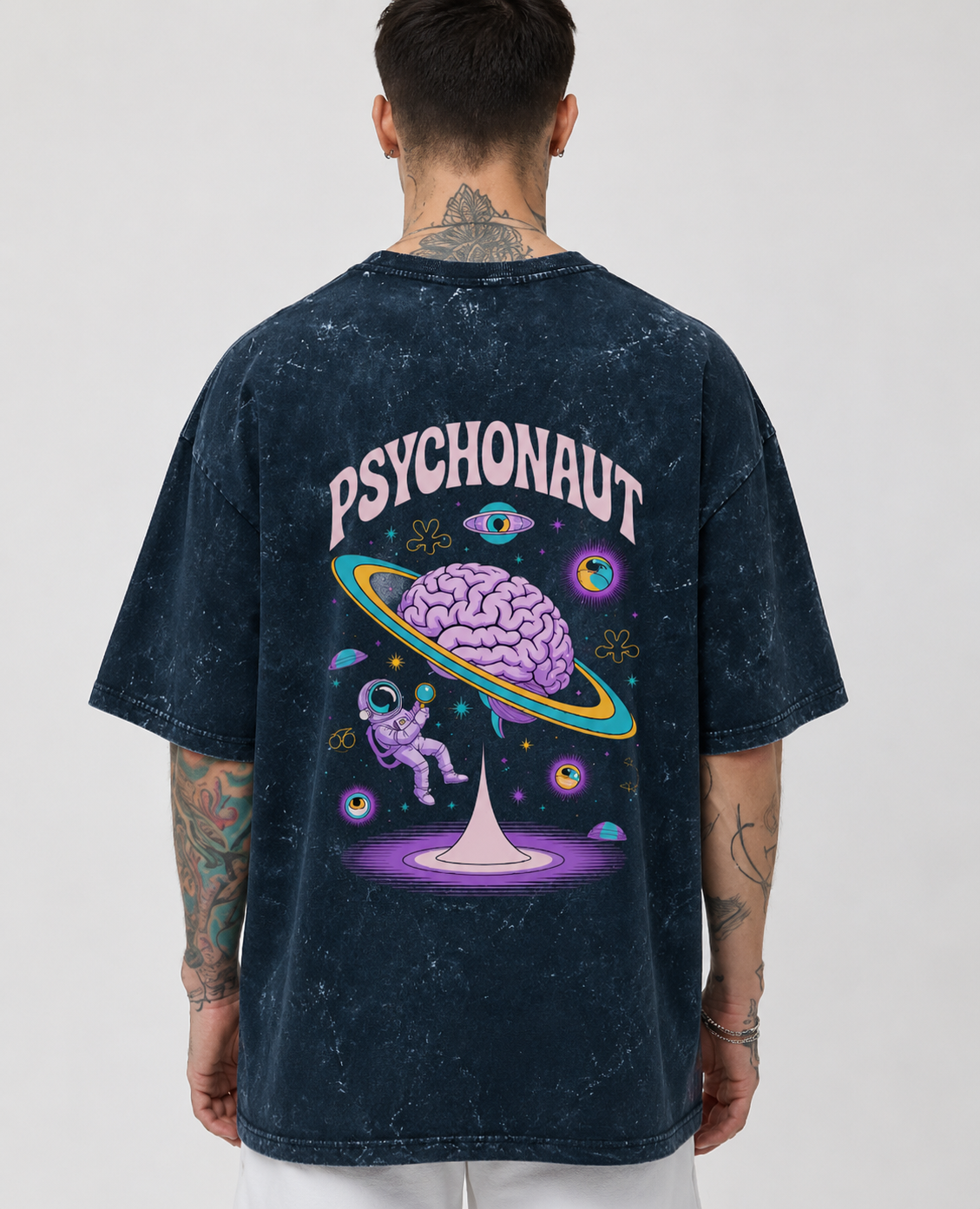 Unisex acid washed oversized T-shirt by LYVIT ORIGINALS, showcasing a relaxed fit and faded, vintage-style fabric.