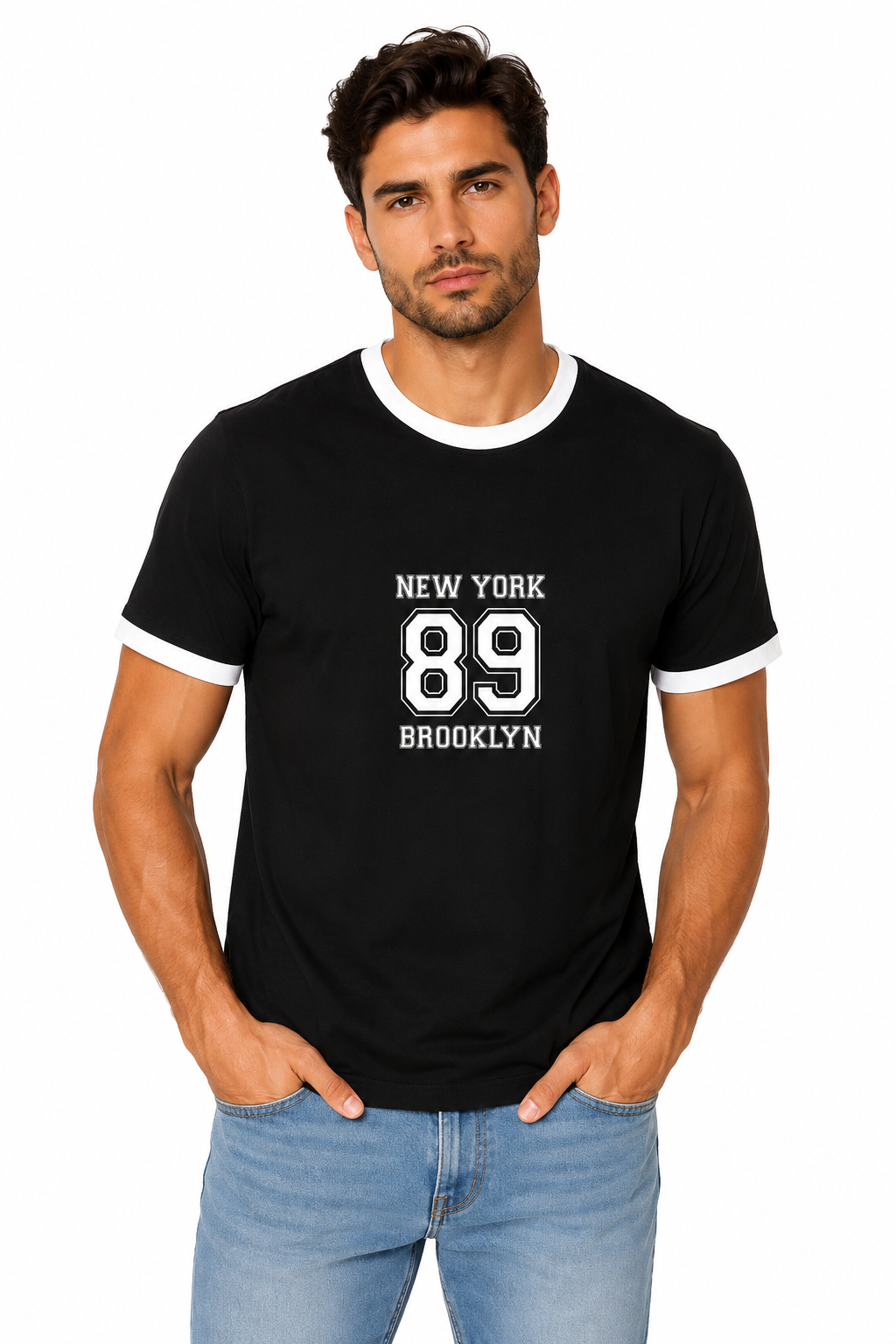 Unisex LYVIT ORIGINALS ringer T-shirt with contrasting collar and sleeve trim, casual and comfortable fit.