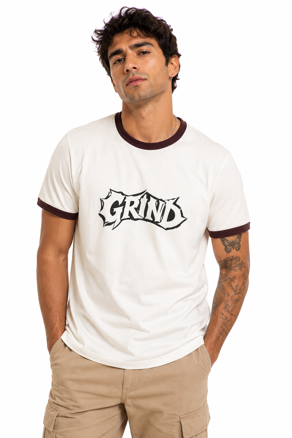 Unisex Ringer T-Shirt by LYVIT ORIGINALS featuring a classic design with contrasting collar and sleeve details.