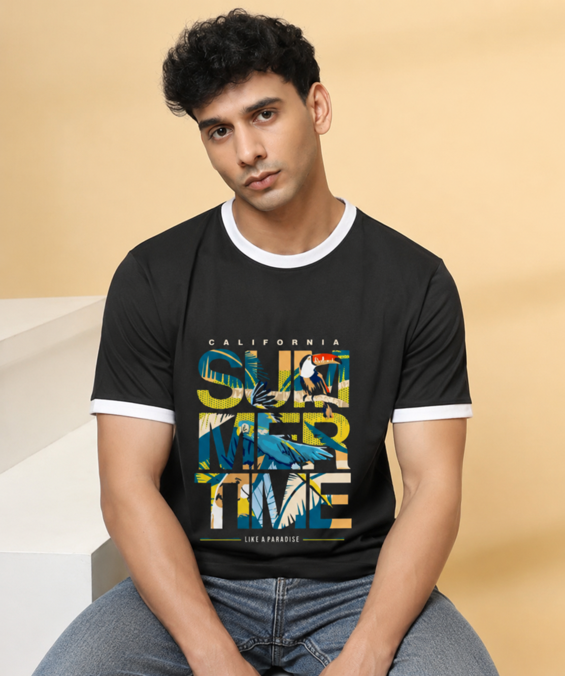 Unisex Ringer T-Shirt by LYVIT ORIGINALS featuring contrasting collar and sleeve trim, casual fit, and stylish design.
