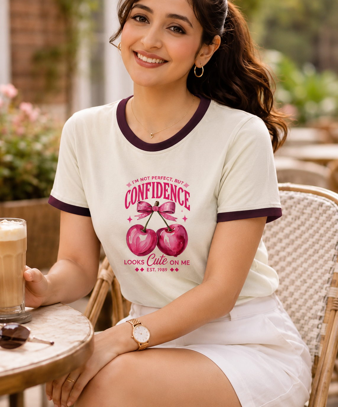 White Ringer T-Shirt by LYVIT ORIGINALS featuring contrasting collar and sleeve cuffs on soft cotton fabric.