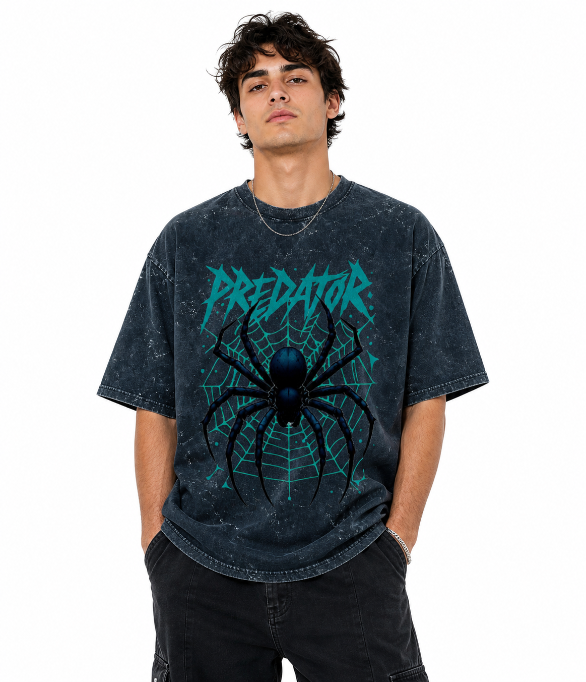 Unisex acid washed oversized T-shirt by LYVIT ORIGINALS, showing a relaxed fit with faded, distressed fabric in image.
