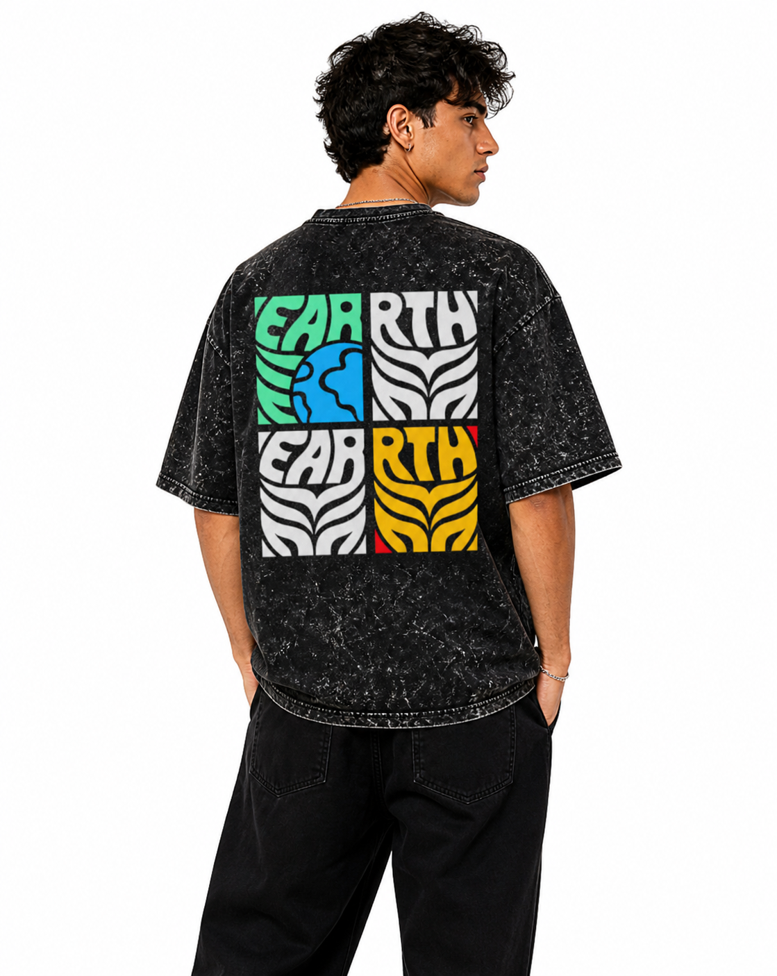 Unisex acid washed oversized LYVIT ORIGINALS t-shirt with a relaxed fit and casual style, shown in a front view.