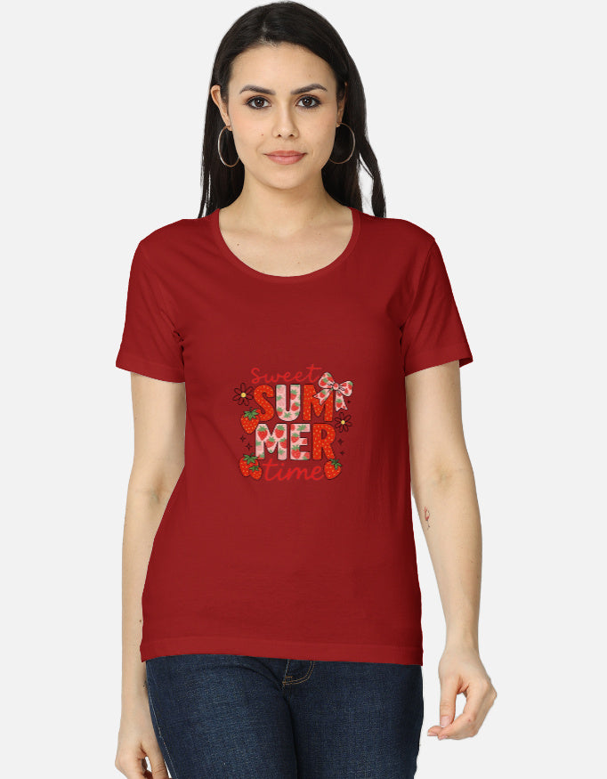 Front view of a women's classic T-shirt by LYVIT ORIGINALS, featuring a simple, fitted design in soft fabric.