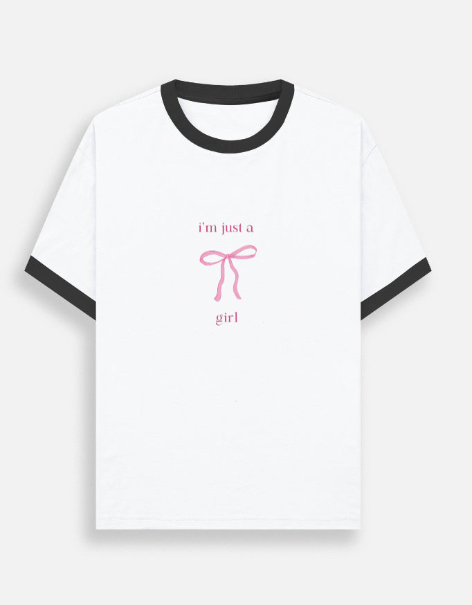 Lyvit Originals ringer T-shirt front view featuring a classic white body with contrasting colored collar and sleeve cuffs.