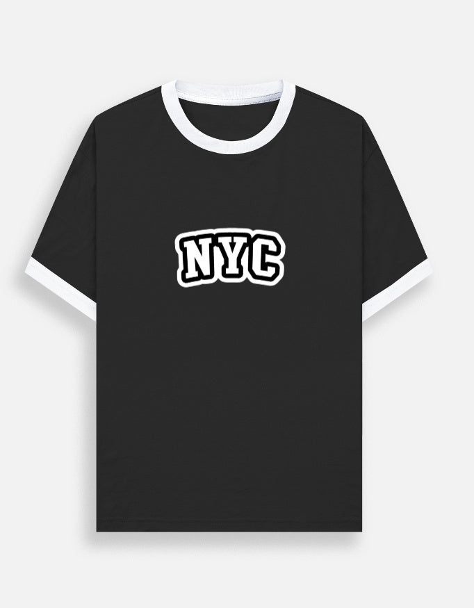 Unisex Ringer T-shirt by LYVIT ORIGINALS showing the front view with contrasting collar and sleeve details.