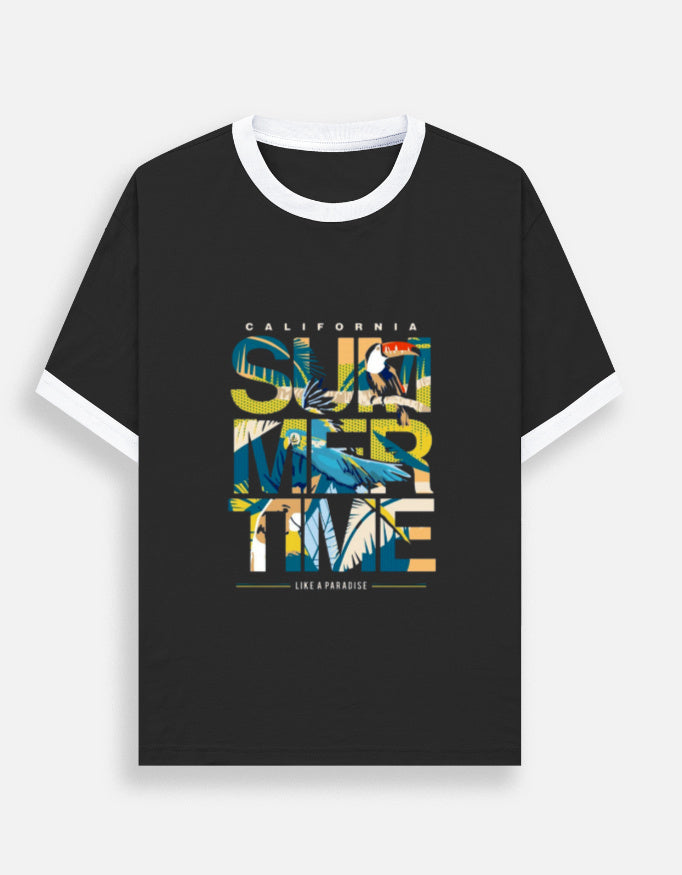 Unisex Ringer T-Shirt by LYVIT ORIGINALS with contrasting collar and sleeve bands, front view showing classic casual style.