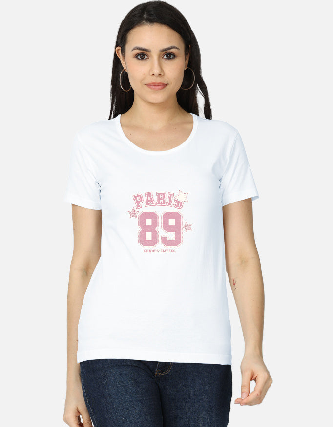 Women's classic white T-shirt by LYVIT ORIGINALS, front view showing round neckline and short sleeves.