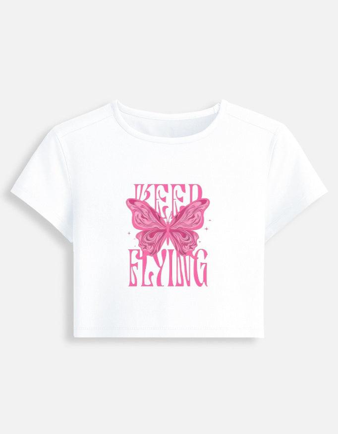 Front view of LYVIT ORIGINALS Keep Flying crop top in vibrant color, showcasing its stylish fit and casual design.