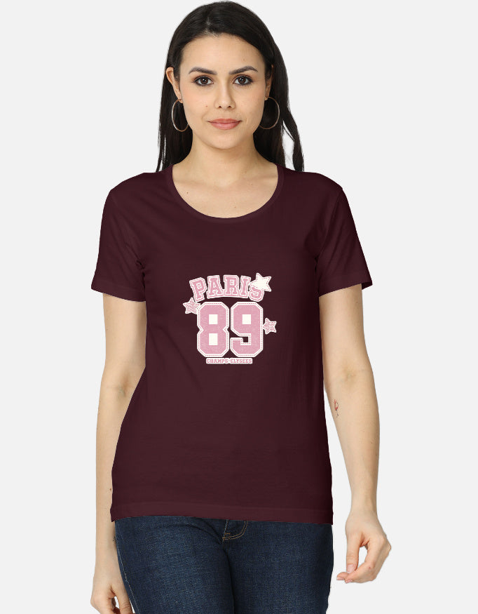 Front view of women's classic T-shirt by LYVIT ORIGINALS, featuring a simple, clean design in soft fabric.